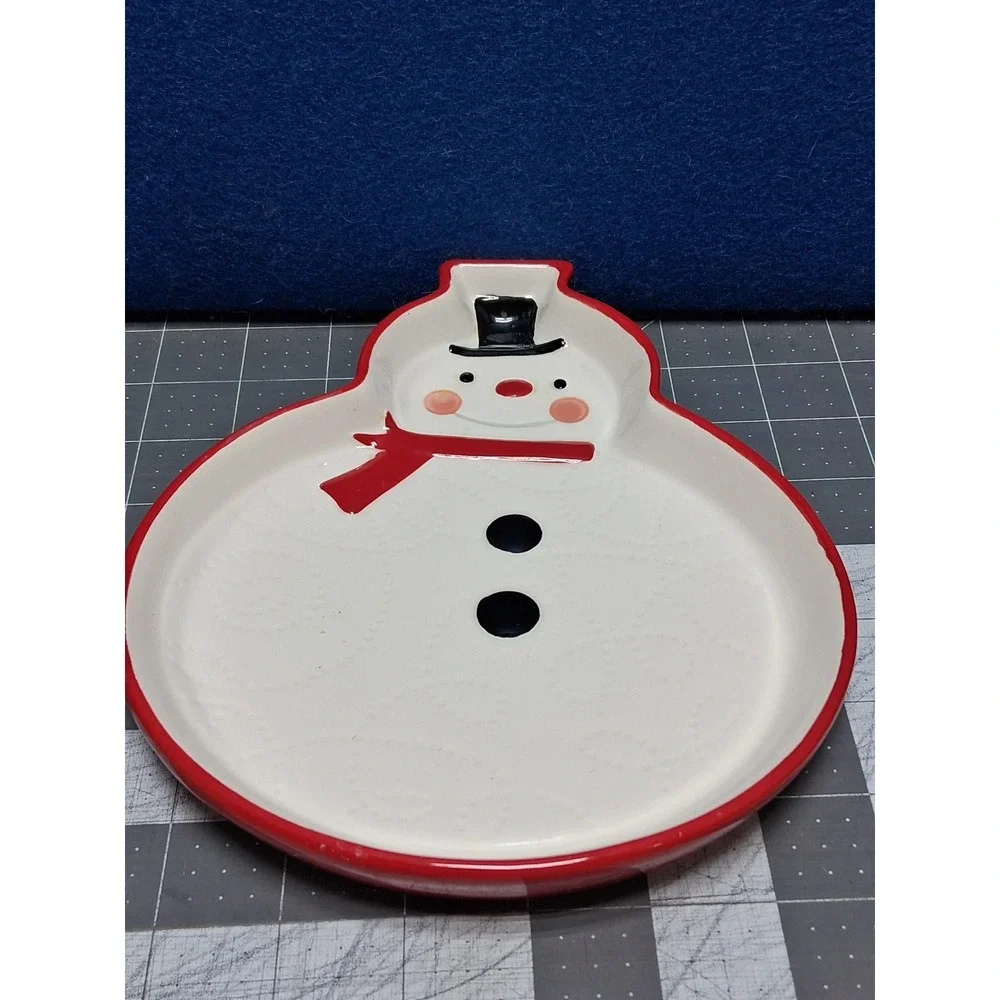 Hallmark‎ Snowman Candy Dish White Red Ceramic Christmas Holiday Trinket Tray